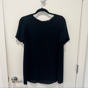 Wilfred Aritzia Cypres Silk Short Sleeve Blouse / Top, black, M